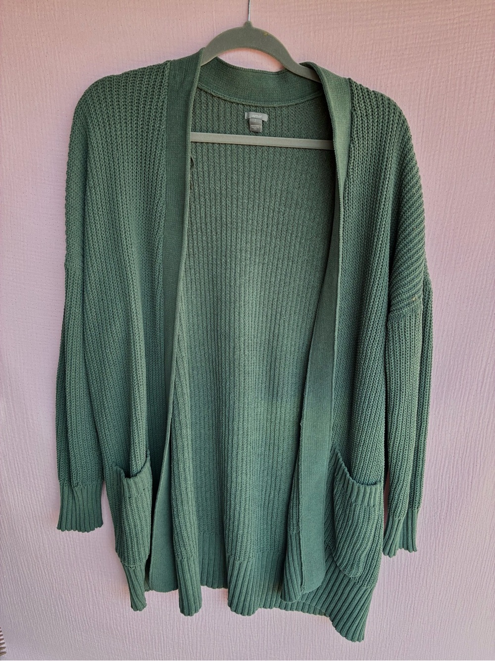 aerie Sage Green Ribbed Open Front Cardigan Sweater Size Small